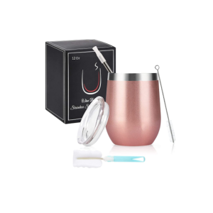 Insulated Stainless Steel Wine Tumbler with Lid and Straw